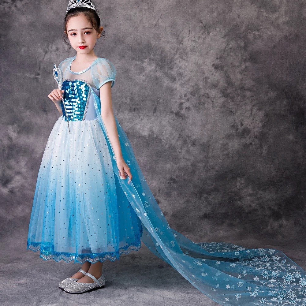 Frozen Princess Elsa Sparkly Sequin Costume Dress - Picture 2 of 8
